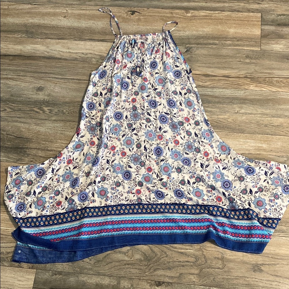 Floral Maxi Dress with Blue Accents